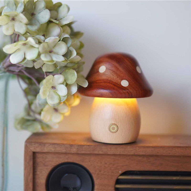 蘑菇小夜灯实木质迷你桌面摆件生日礼物送女生朋友闺蜜同学伴手礼