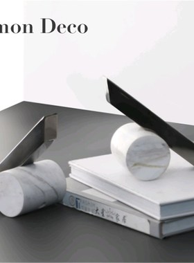 简约现代黑白几何大理石金属书档摆件样板间客厅书房桌面装饰书靠