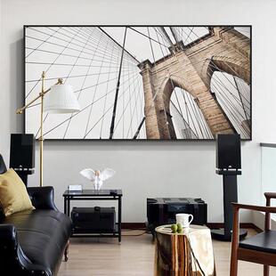 现代简约黑白建筑装饰画横版大幅个性工业风客厅挂画大气书房壁画