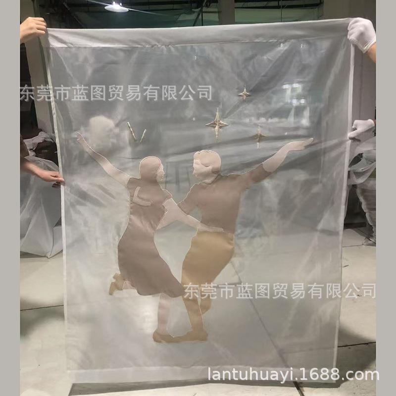 个性半透明纱贴布绣挂帘卷帘软帘刺绣屏风隔断婚礼庆典背景装饰画