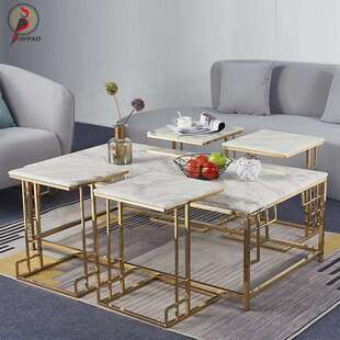 现代简约金属不锈钢大理石茶几轻奢客厅不锈钢高低组合简约长角几