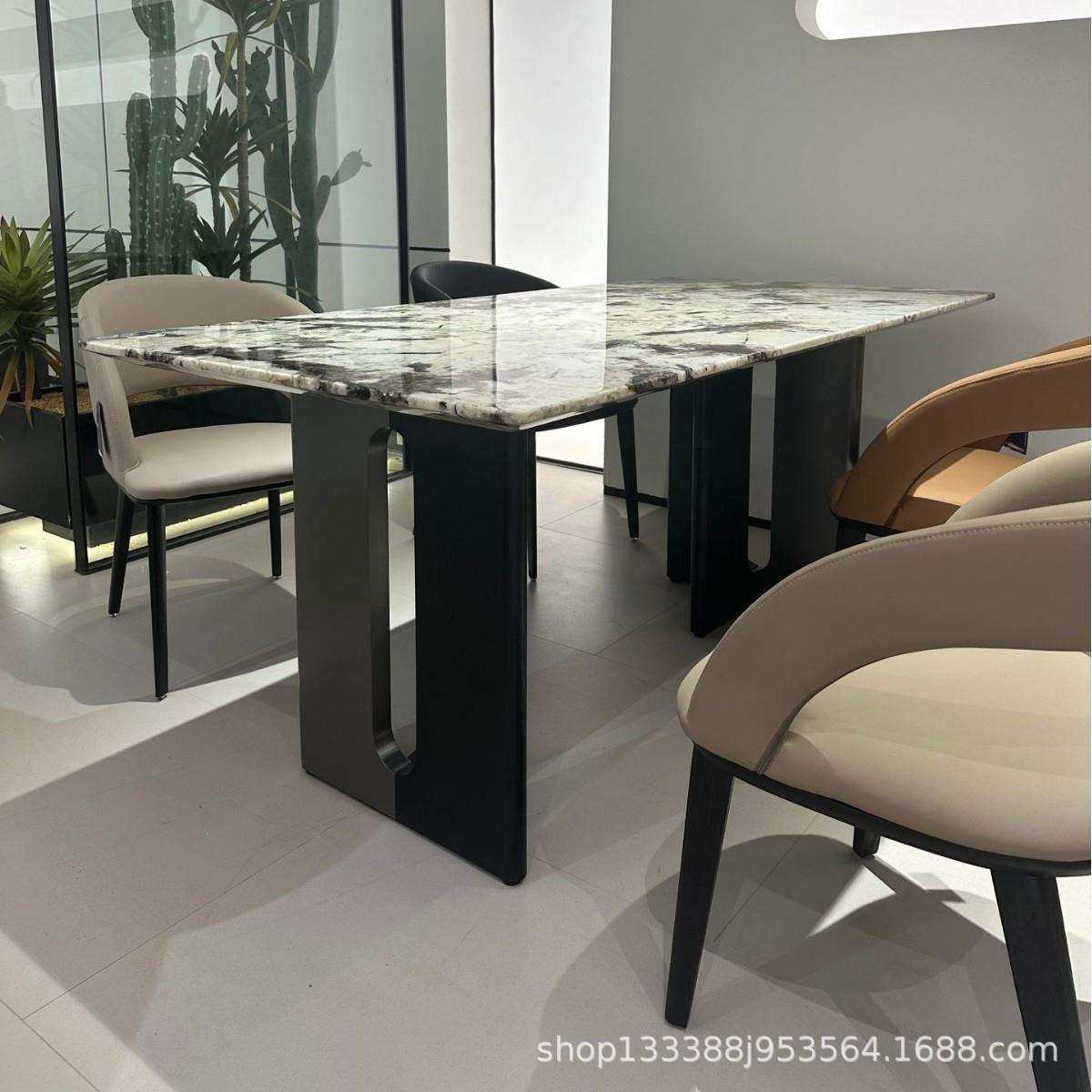进口雪山兰蓝雪山飞狐奢石餐桌天然大理石银狐长方形大平层别墅