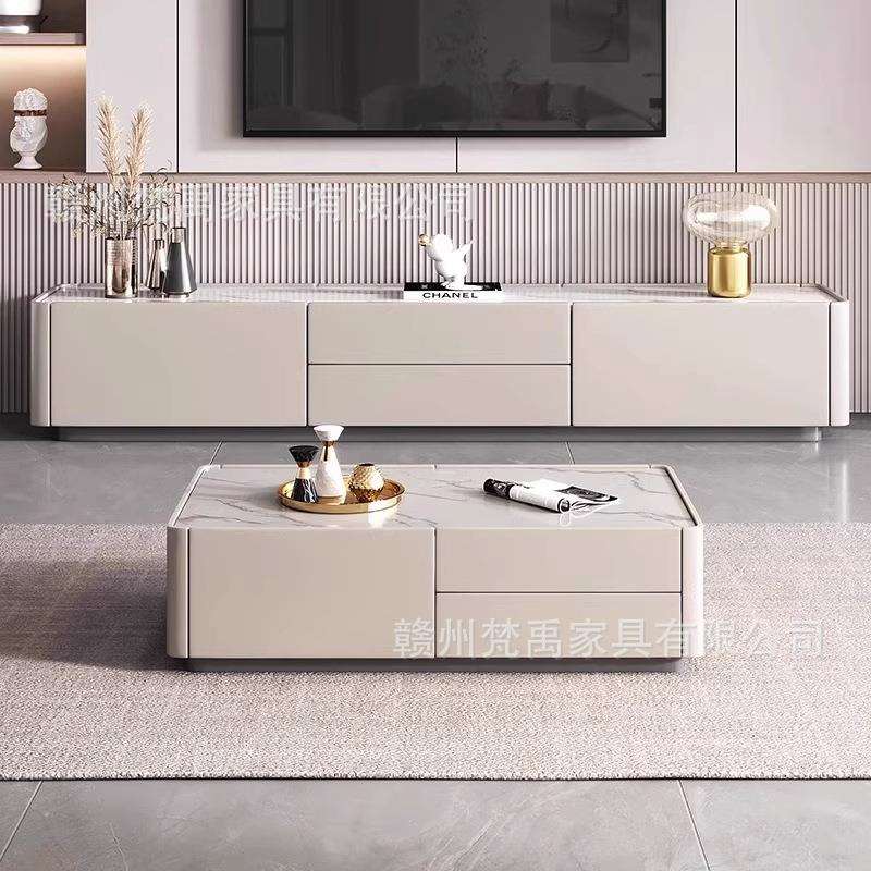 意式极简落地岩板方形烤漆电视柜茶几小户型客厅现代简约储物地柜