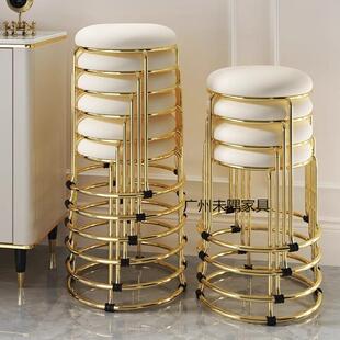 轻奢凳子家用茶几客厅小凳子圆铁钢筋凳铁板凳加厚全钢钛金小凳子