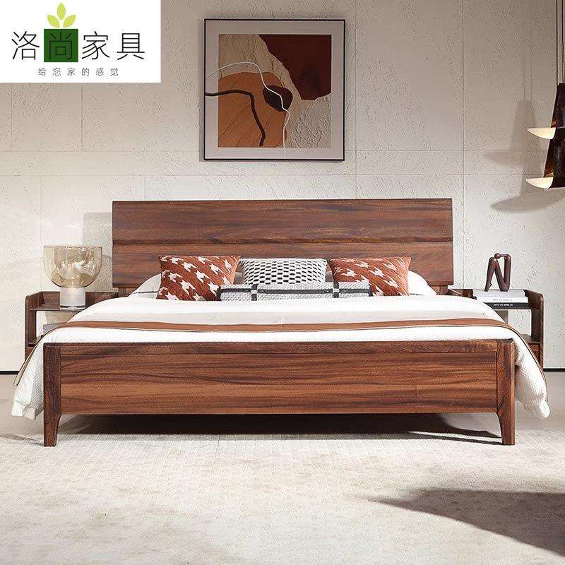 黑胡桃木实木床1.8米中式大板直拼双人大床1.5高箱储物主卧室家具