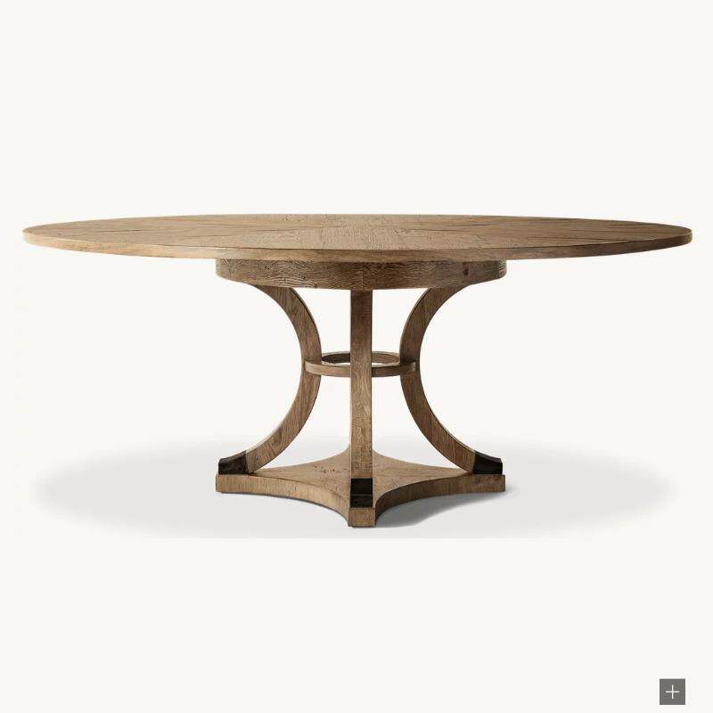 RH简约不锈钢圆形实木餐桌椅组合家用餐厅家具别墅亚马逊出口工厂