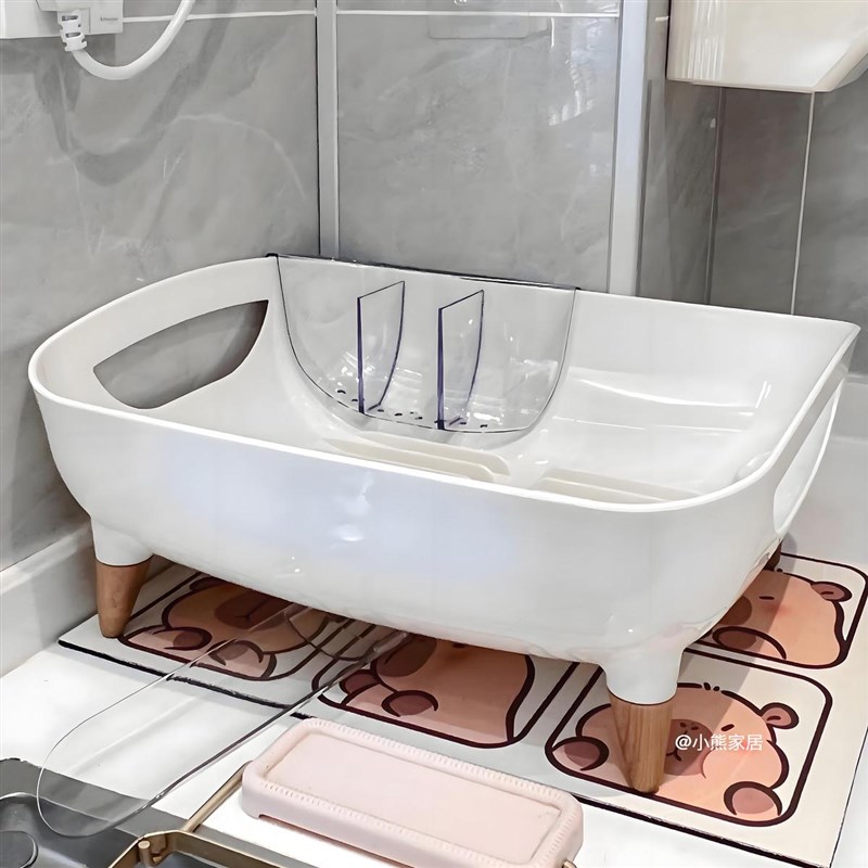 奶油风碗碟收纳架l餐盘碗盘碗筷滤水收纳盒塑料厨房放碗架沥水碗