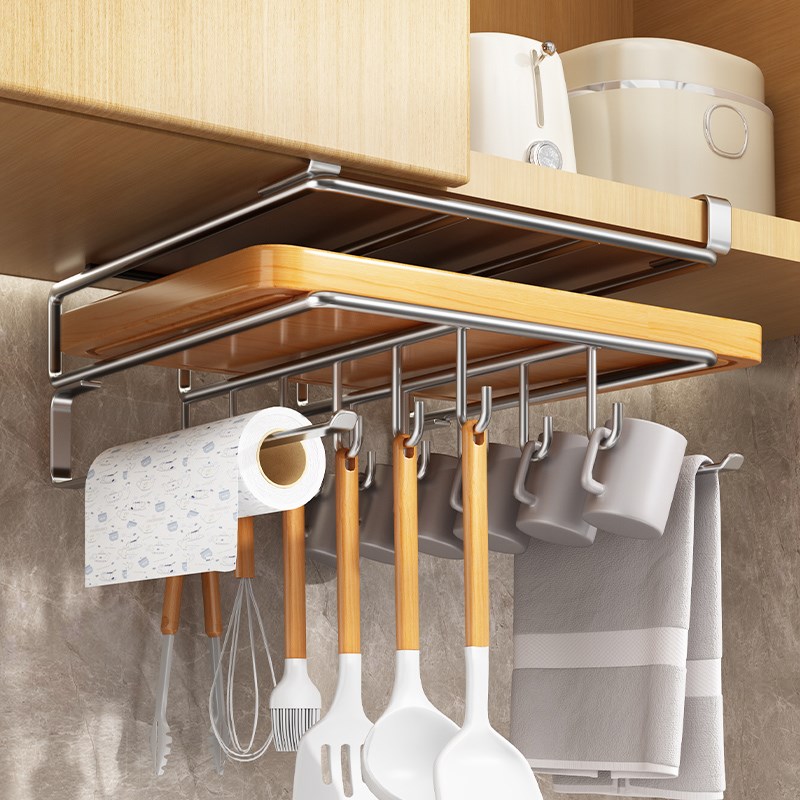 免钉橱柜下悬挂砧板架厨房吊柜置物架G不锈钢菜板放置架纸巾收纳