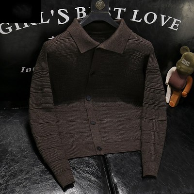 2024新款高端针织衫外套男士春秋季休闲韩版修身翻领开衫毛衣男款