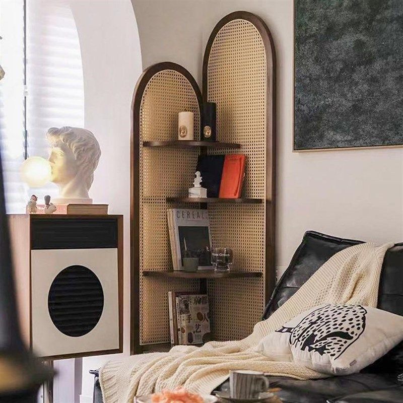 实木藤编转角置物架日式客厅收纳三角形角柜小户型卧室创意书架子,3C数码配件,数据连接线,淘宝优惠券,粉丝福利购,淘宝优惠卷