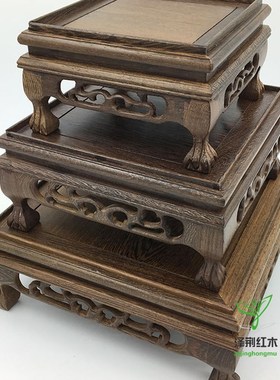 红木工艺品实木底座鸡翅木拦水线方台底座花盆花瓶摆件架子底座