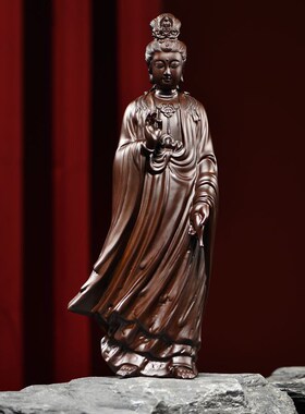 黑檀木雕摆件观音菩萨实木头质雕刻佛像家居客厅供奉红木工艺礼品