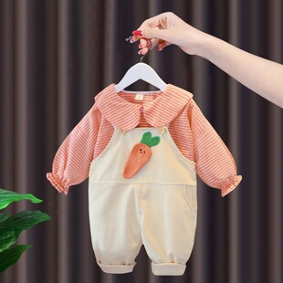 子4春季 2024女童套装 春秋款 3女孩子洋气网红背带裤 1一4岁 宝宝童装