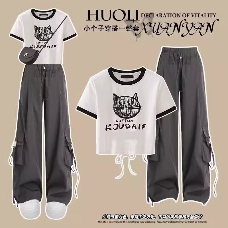 青少年大童休闲甜美套装夏装时尚10-25岁初中学生女工装裤两件套