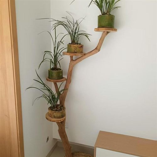 树形花架实木原木客厅落地阳台置物架多肉绿萝花架子多层花盆架