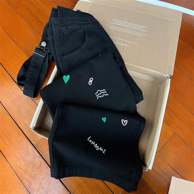 300斤大尺码胖mm美式工装风牛仔抱婴袋裤女设计感小众百搭连身长