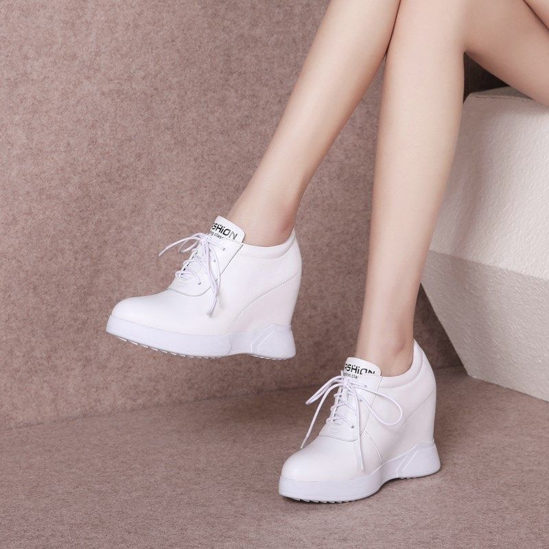 10CM超高跟坡跟女鞋春季新款真皮系带单鞋内增高小白鞋小个子鞋子,女鞋,深口单鞋,淘宝优惠券,粉丝福利购,淘宝优惠卷