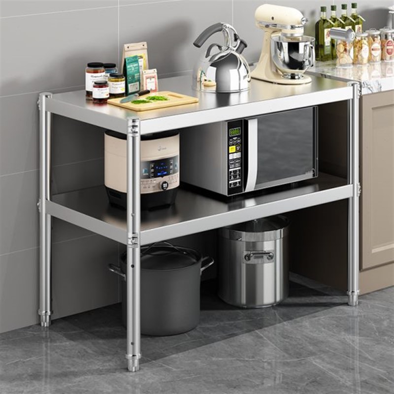 厨房微波炉架子双层置物架不锈钢两层收纳微波炉落地放锅具储物架