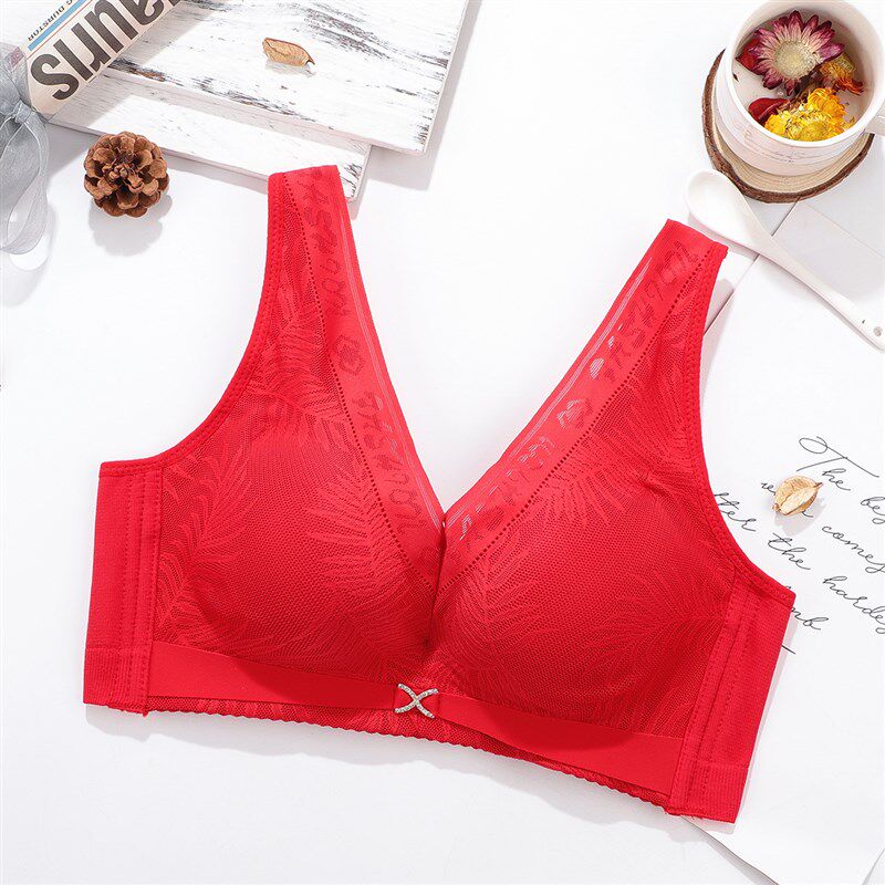 无钢圈厚款四排扣文胸收副乳调整深V内衣小胸加厚聚拢背心式胸罩