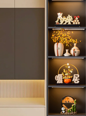 新中式高档轻奢电视酒柜装饰品摆件客厅家居玻璃柜子办公室工艺品