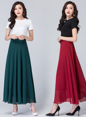 半身裙女夏2021新款雪纺裙很仙的裙子a字裙仙女裙中长款红色纱裙