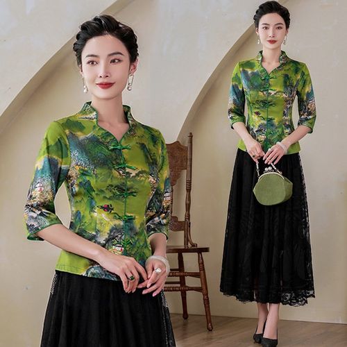 旗袍两件套上衣改良表演时尚修身优雅中国风复古春夏款采耳唐装女