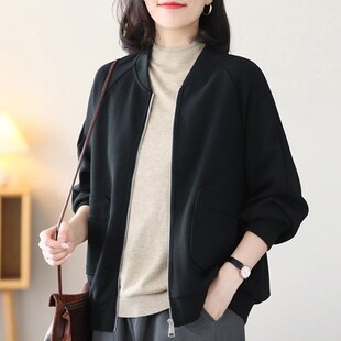 早秋女士秋季2024新款妈妈黑色短外套女大码胖mm棒球服夹克春秋款
