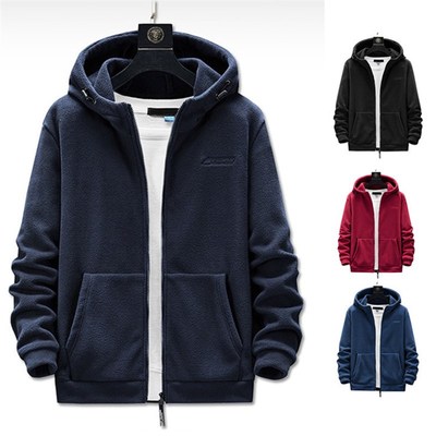 摇粒绒外套男士颗粒绒秋衣薄款戴帽卫衣男春秋连帽带帽抓绒衣男款