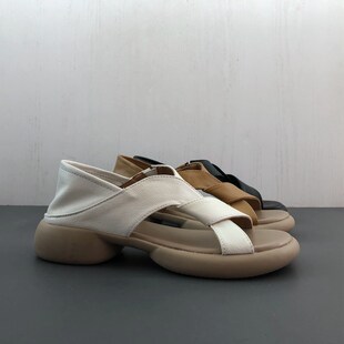 工厂断码真皮女鞋夏季新款日常休闲舒适百搭露趾包根牛皮女凉鞋