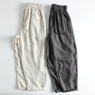 新品 潮男锥形裤 日系复古亚麻裤 素色百搭萝卜裤 宽松阔腿老爹裤 夏季