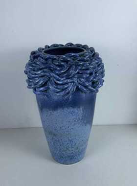中古风陶瓷花民宿茶室艺术摆设展厅售楼部异形双耳花器档摆件