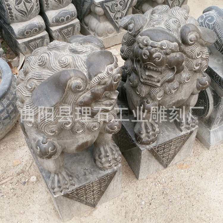 石狮子厂家大理石仿古石狮子 青石做旧石雕狮子 酒店住宅门口摆件