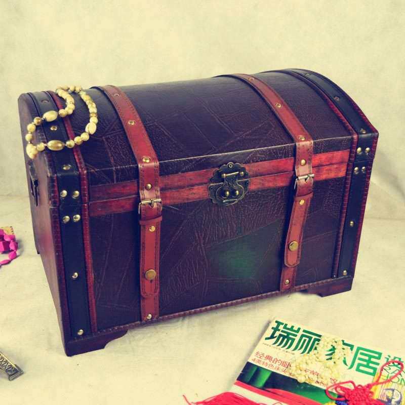 仿古老式木箱子藏宝箱百宝箱复古做旧木质收纳整理箱拍摄道具箱