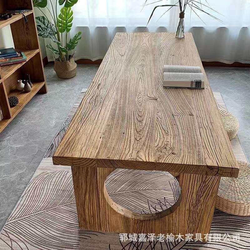 全实木复古门板桌原木风化纹理办公桌中式老榆木餐桌家用客厅
