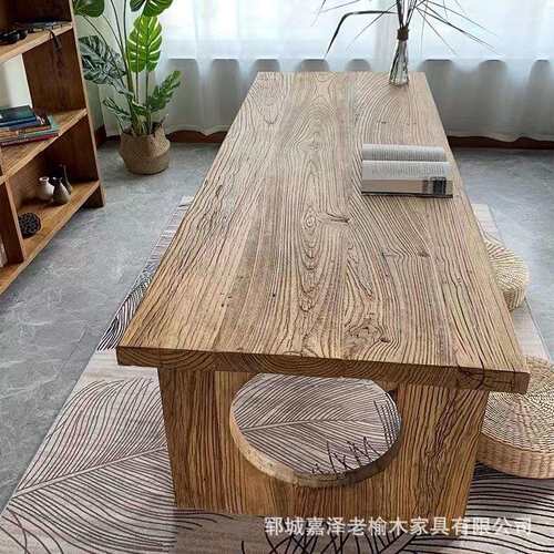 全实木复古门板桌原木风化纹理办公桌中式老榆木餐桌家用客厅