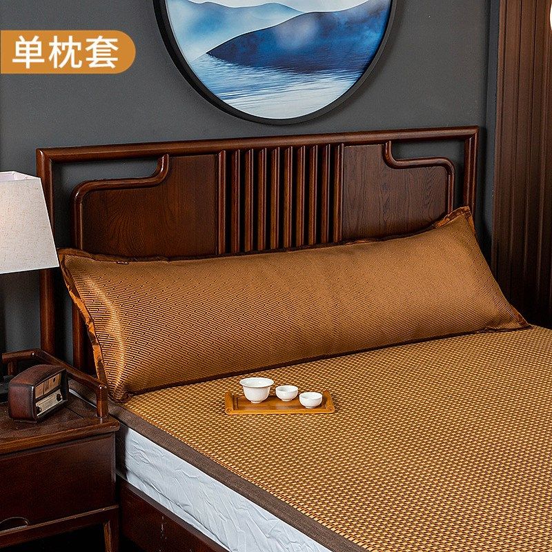 夏季双人枕头套凉席长枕套1.2米1.5m1.8竹席藤席情侣枕头席片双面