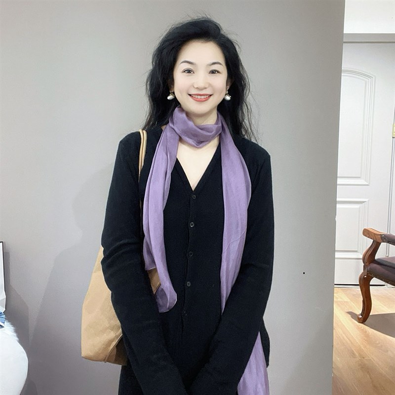 气质高级感!香芋紫色真丝丝巾女春秋薄款夏季长条细窄装饰小围巾