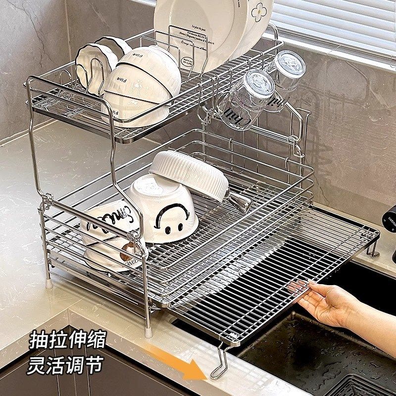 304不锈钢碗碟沥水架厨房水槽边台面抽拉碗筷盘子沥水置物架碗架,厨房/烹饪用具,碗架,淘宝优惠券,粉丝福利购,淘宝优惠卷