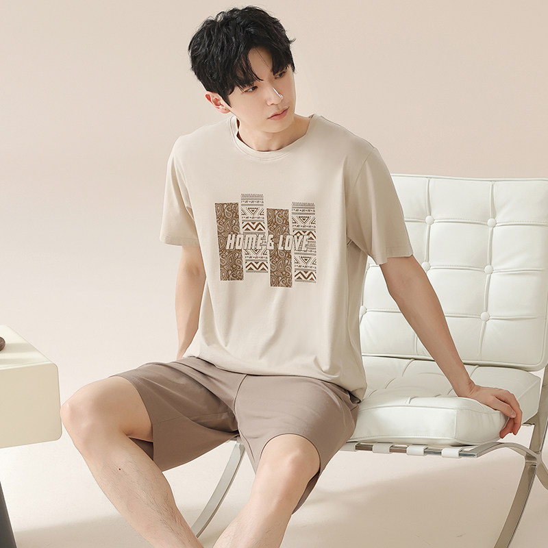 睡衣男夏季纯棉短袖短裤套装薄款2024新款大码休闲青年夏天家居服