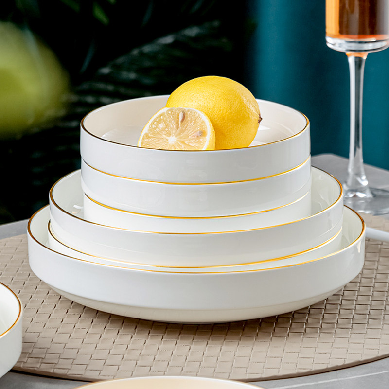 2024金边合意窝骨瓷盘子高级家用菜盘中式陶瓷深盘8寸汤盘菜碟子,餐饮具,盘,淘宝优惠券,粉丝福利购,淘宝优惠卷