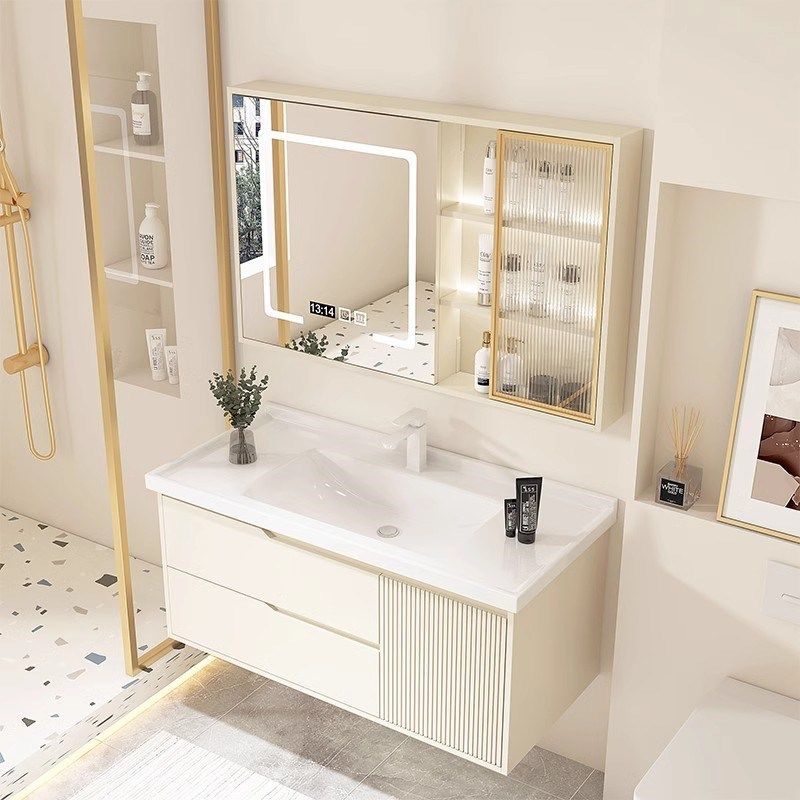 卫生间洗手池台盆柜组合智能镜柜一体洗漱台奶油风实木简约浴室柜,家装主材,浴室柜组合,淘宝优惠券,粉丝福利购,淘宝优惠卷