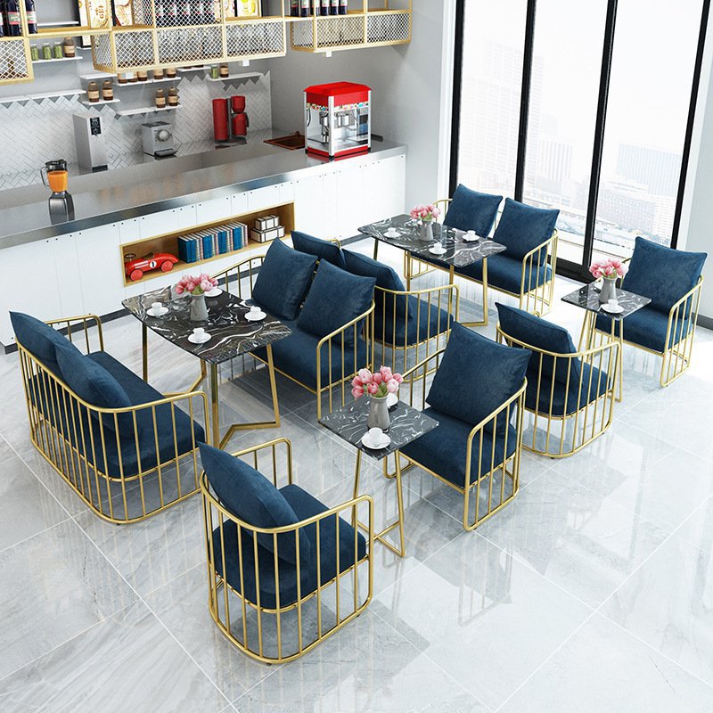 北欧铁艺双人沙发椅 奶茶店洽谈沙发桌椅组合 咖啡厅布艺沙发卡座