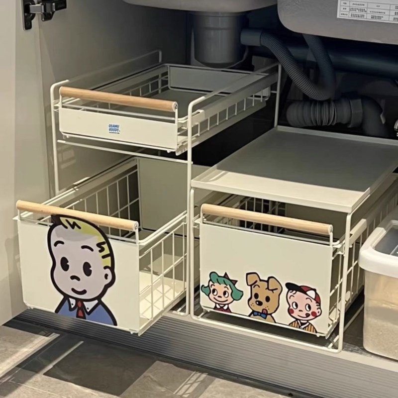 厨房下水槽置物架可抽拉多功能水池收纳架双抽厨柜拉篮分层架双层
