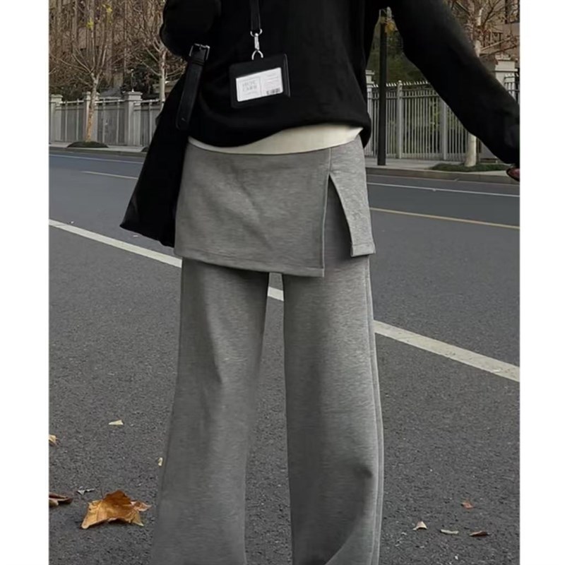 韩版灰色屁帘裤裙女大码胖mm2025新款阔腿裙裤遮胯显瘦假两件裤子