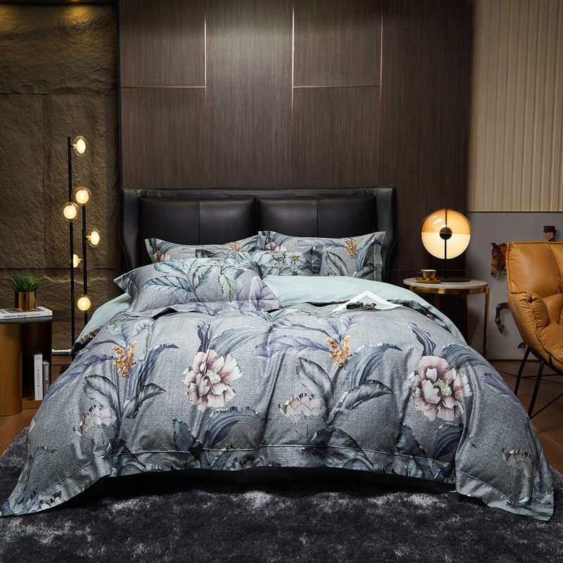 高档北欧风100支新疆长绒棉四件套纯全棉磨毛撞色1.8床单床上用品