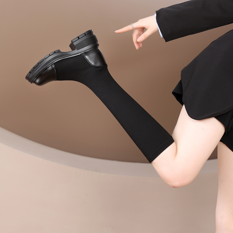 靴子女长筒靴2023新款秋冬季袜靴小个子厚底不过膝长靴弹力瘦瘦靴