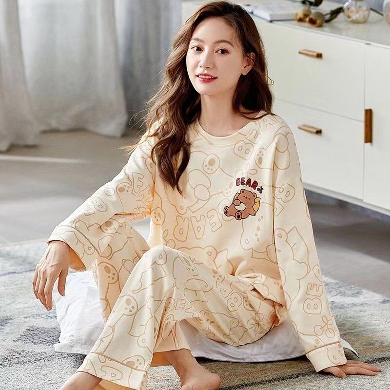 睡衣女士春秋款长袖纯棉套装秋冬季韩版宽松新款甜美学生家居服女