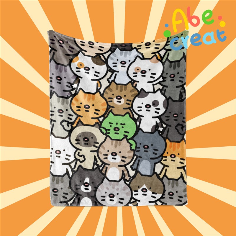 全是猫法兰绒毯必易文创焦绿猫正版卡通毛毯印花盖毯柔软保暖