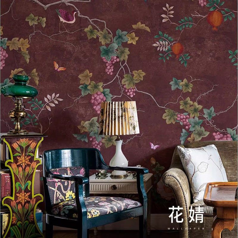 法式复古餐厅卧室壁纸壁画定制中古风墙纸中式花鸟墙布电视背景墙,家装主材,定制壁画,淘宝优惠券,粉丝福利购,淘宝优惠卷