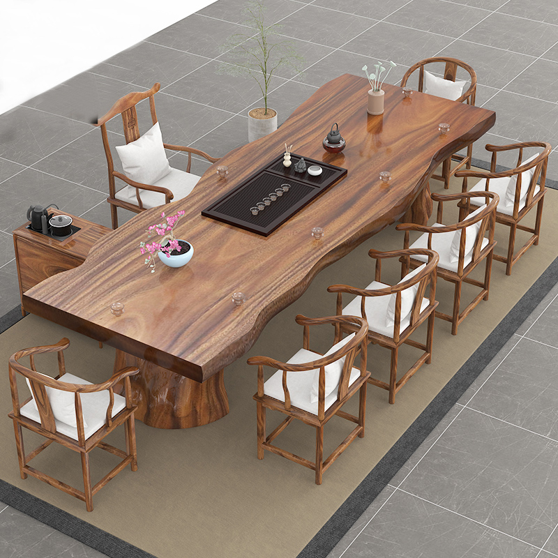 新中式南美胡桃木整板泡茶桌经济型全实木茶台大板茶室接待茶几